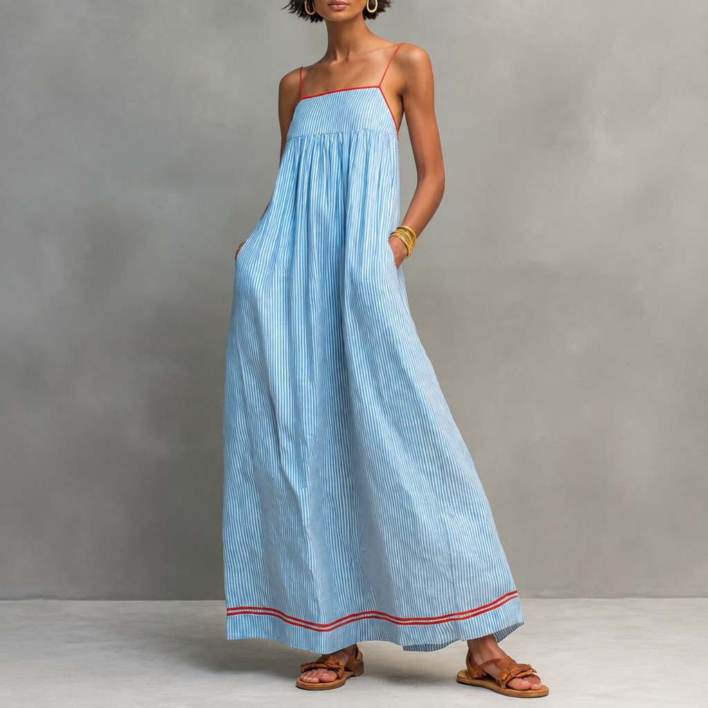 Lucía | Vestido largo fluido de rayas con tirantes