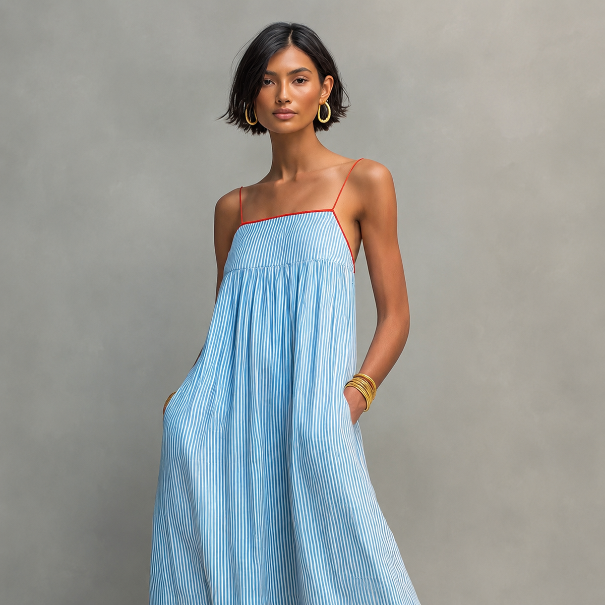 Lucía | Vestido largo fluido de rayas con tirantes