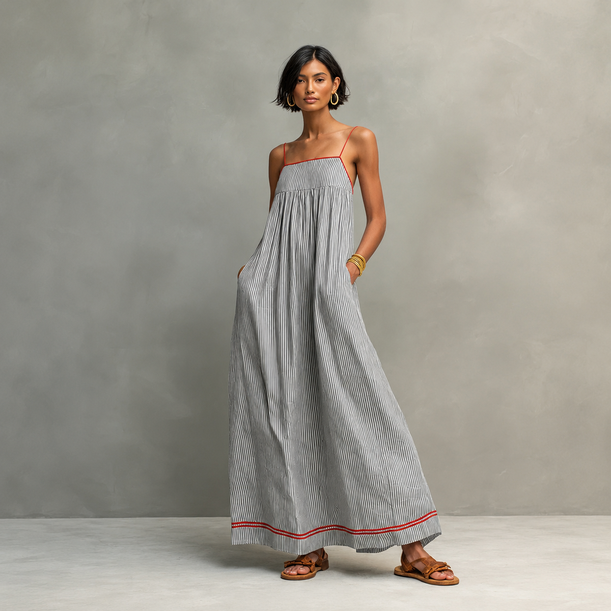 Lucía | Vestido largo fluido de rayas con tirantes